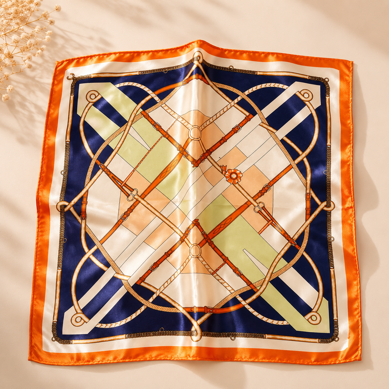 Luxury Satin Printed Scarf – 50×50 cm