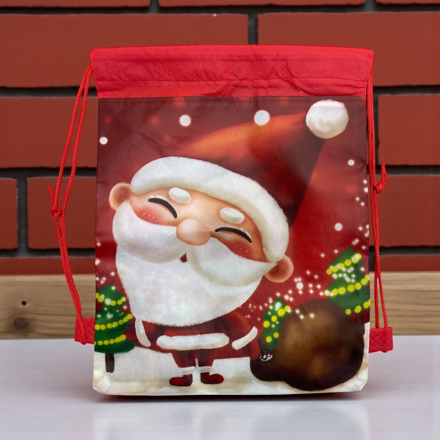 1Pcs Children's Backpack Non-woven Double-sided Santa Claus Drawstring Toy Storage Bag Birthday Party Christmas Gift Bag