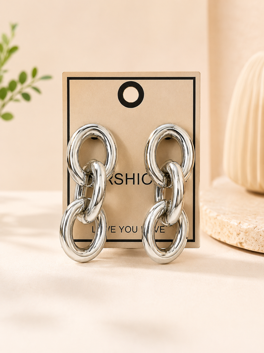 Silver Chunky Chain Link Statement Earrings