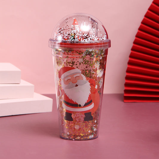 Christmas Cup With Lid Straw Double Layer Plastic Coffee Milk Tea Juice Mug Xmas Cup Water Bottle Christmas Gift Wholesale