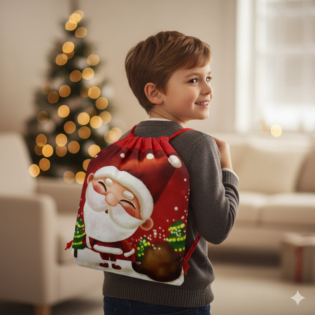 1Pcs Children's Backpack Non-woven Double-sided Santa Claus Drawstring Toy Storage Bag Birthday Party Christmas Gift Bag