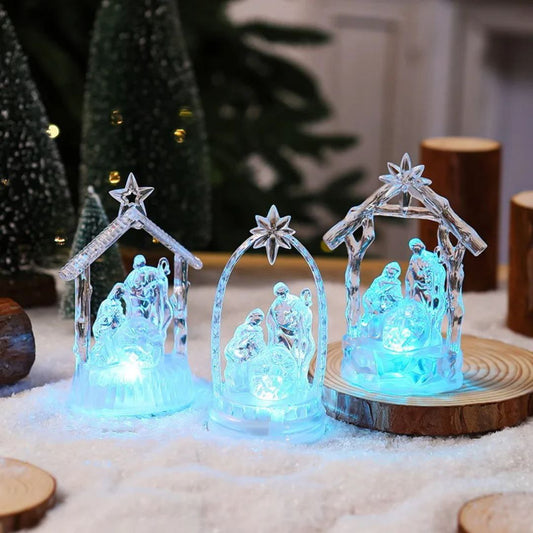 Mini Christmas Nativity Scene Ornament Light up Acrylic Decoration
