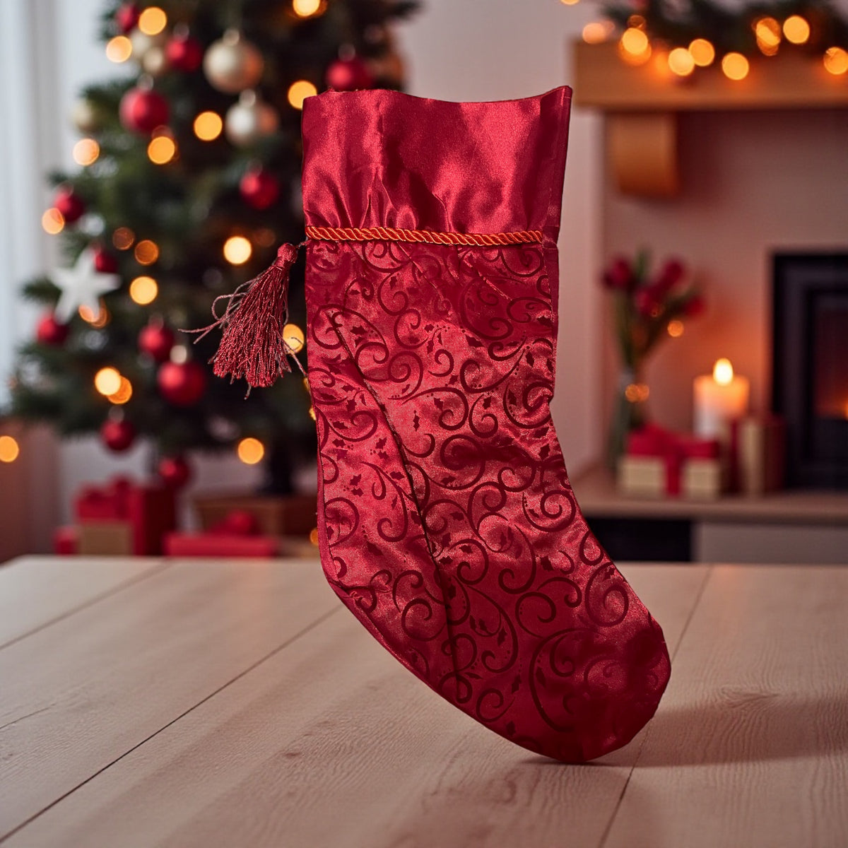 Luxury Red Velvet Christmas Stocking – Classic Holiday Decoration
