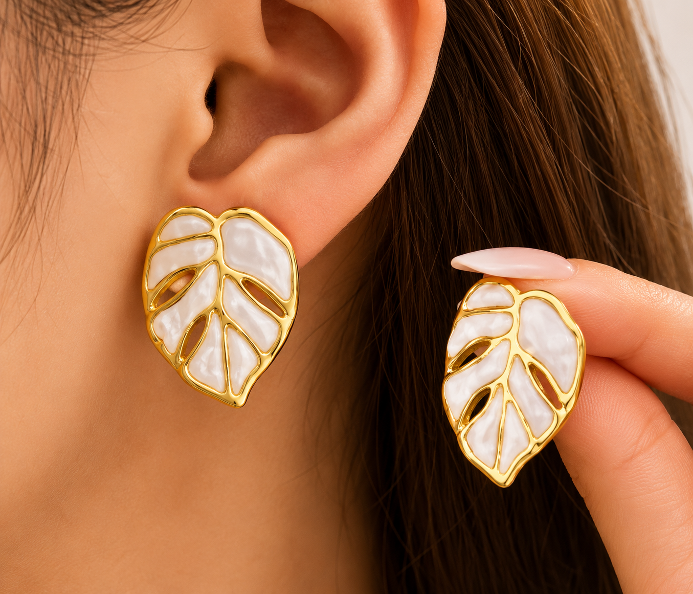 Gold Leaf Stainless Steel Stud Earrings