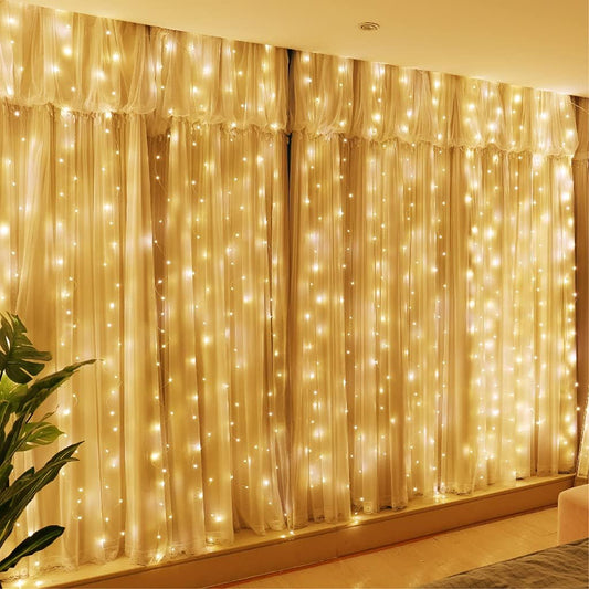 Warm White LED Curtain Lights Christmas– Elegant Fairy Light Drapes for Home & Events