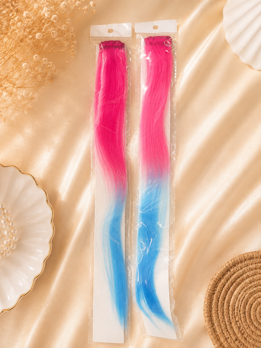 2Pcs Clip in Hair Extensions Synthetic Colored Hair Extensions Party Highlights Long Straight Hairpieces for Women
