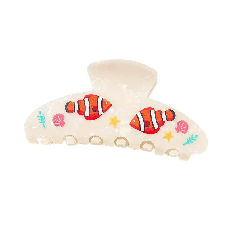 Ocean Series Acetate Hair Claw Clip Beach Vacation Starfish Seashell Print Shark Clip for Women Sweet Hair Accessories