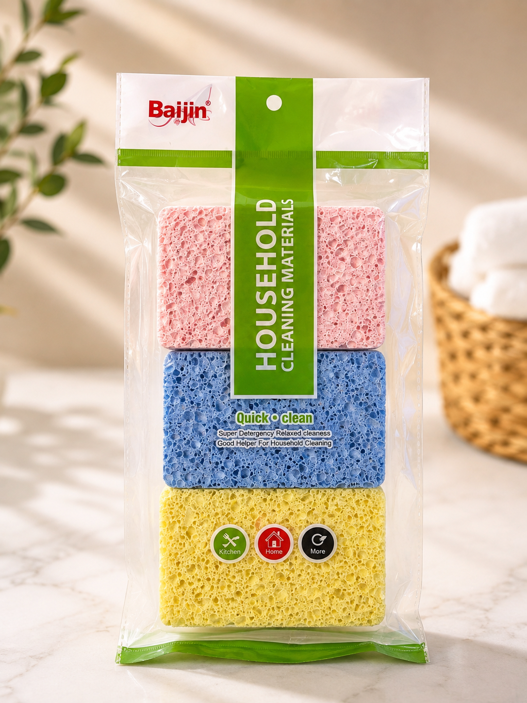 Bajin Household Cleaning Sponge Set – 3 Pieces Multicolor for Kitchen, Bathroom, and Surfaces