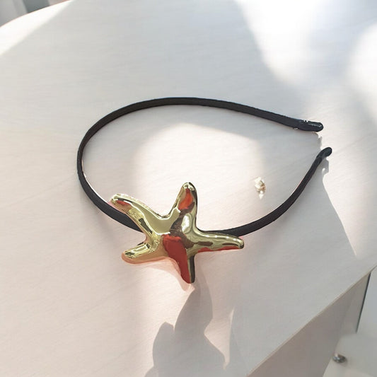 1Pc Elegant Gold Metallic Geometric Headband Glossy trending Starfish Luxury Style headband For Women, Simple And Chic headband Accessory, Hair Accessories For Women And Girls, Suitable For Everyday Wear