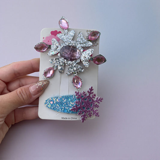 2Pcs Set Children's Hair Clips, Elsa Princess Hair Accessories, Frozen Snowflake Hair Clips, Girl Side Clips, Little Girl Clips