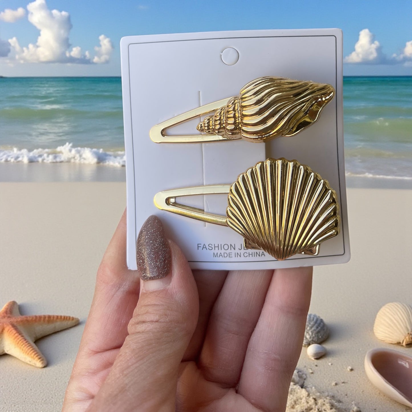 ✨ Coastal Gold Hair Clips – Sea-Inspired Elegance for Every Look - 2Pcs Shell Hair Clips Set