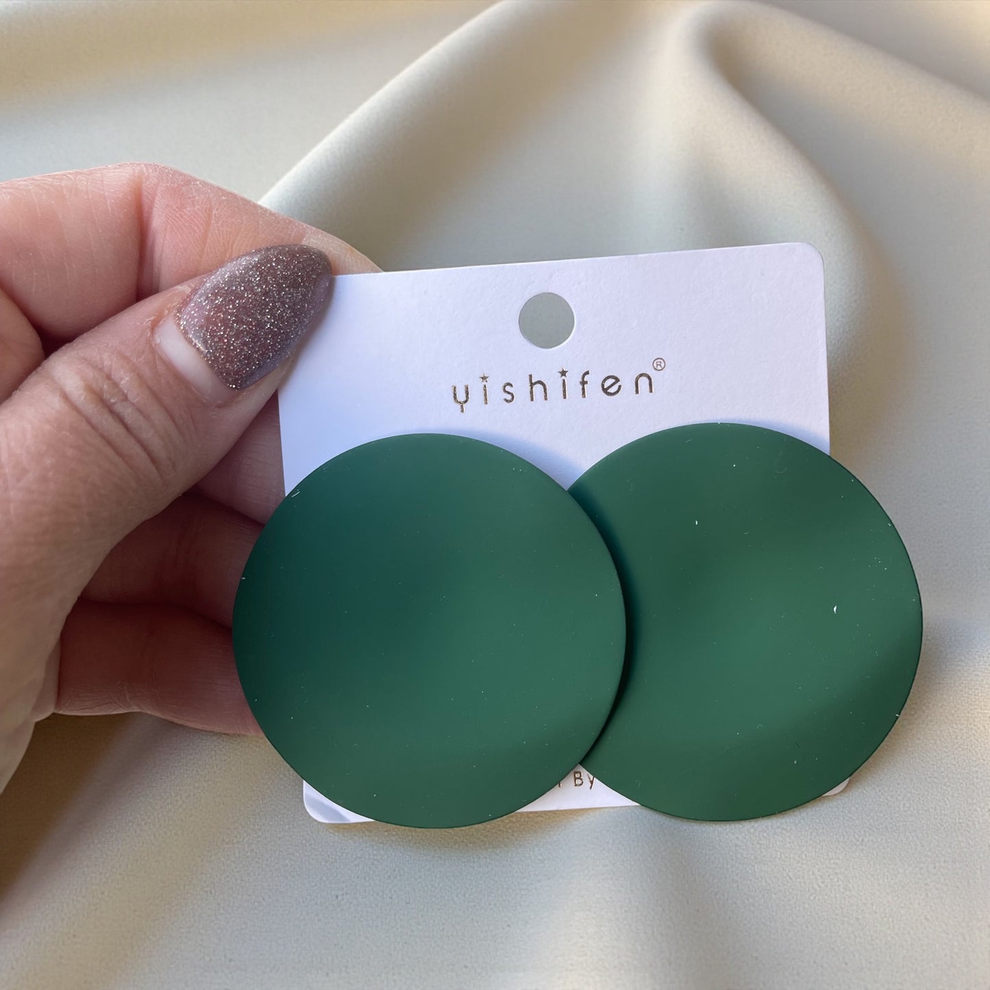 Emerald Matte Circle Statement Earrings – Modern Minimalist Style
