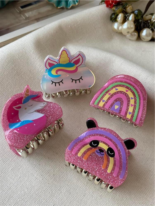 Girls’ Glitter Unicorn & Rainbow Hair Claw Clips Set – 6 Pieces