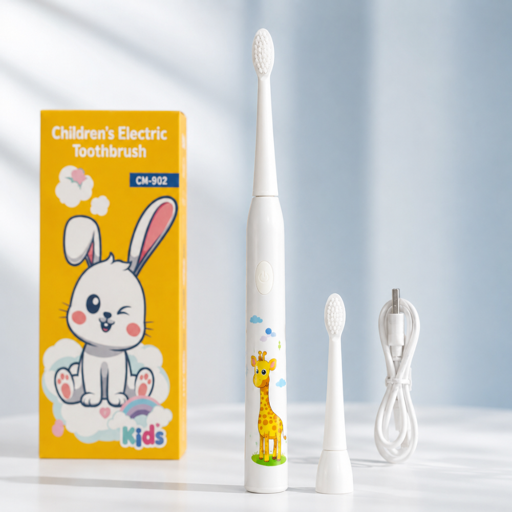 Children’s Electric Toothbrush with Animal Design – 2 Replacement Brush Heads