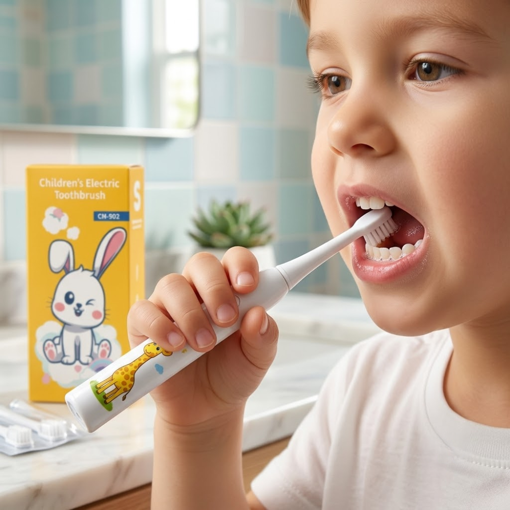 Children’s Electric Toothbrush with Animal Design – 2 Replacement Brush Heads