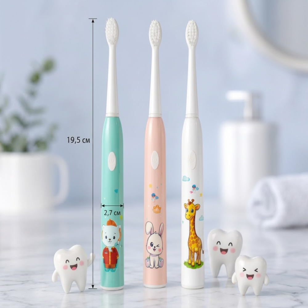 Children’s Electric Toothbrush with Animal Design – 2 Replacement Brush Heads