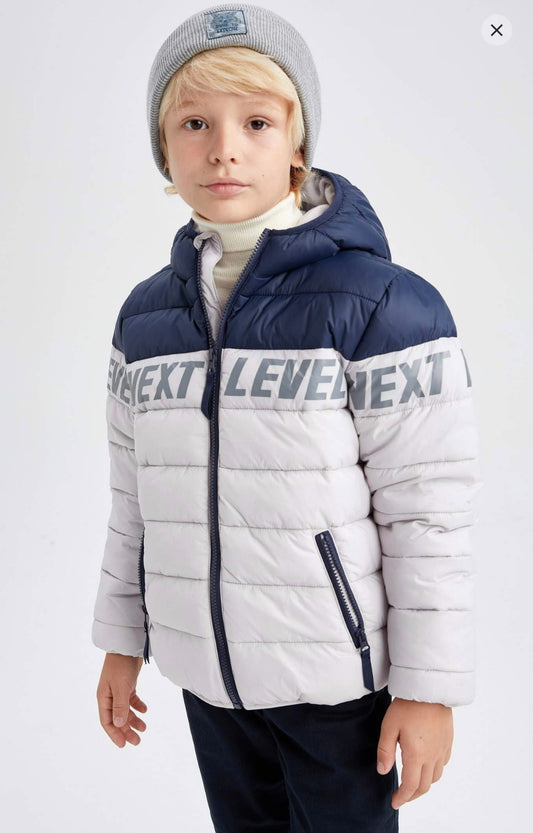 Defacto Navy boys hooded fleece lined puffer jacket